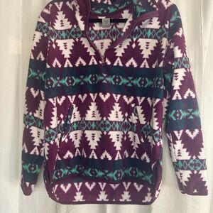 Wrangler Purple Green Aztec Southwestern Print Fleece Quarter Zip Top Equestrian